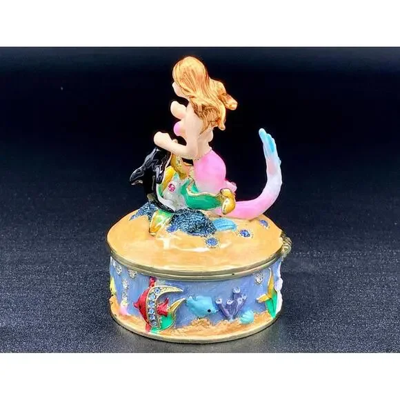 Mermaid Trinket Box Ocean Scene Enamel Seahorse Fish Keepsake